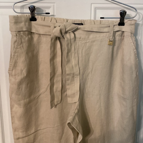 Ellen Tracy 100% Linen Tie Front Elasticized Waist Pants - Picture 4 of 9